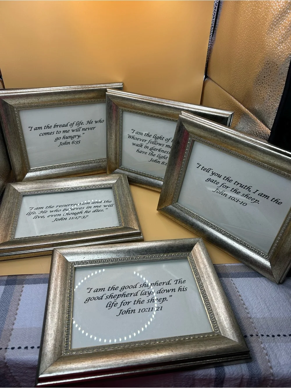 5 Piece Framed Christian Scripture Art Set Silver Frames Gospel of John Verses